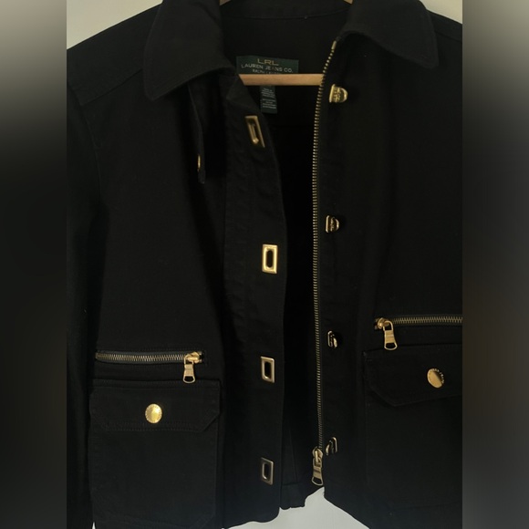 LAUREN RALPH LAUREN Black Gold Toggle Coat Jacket Size Medium Petite - Picture 2 of 5